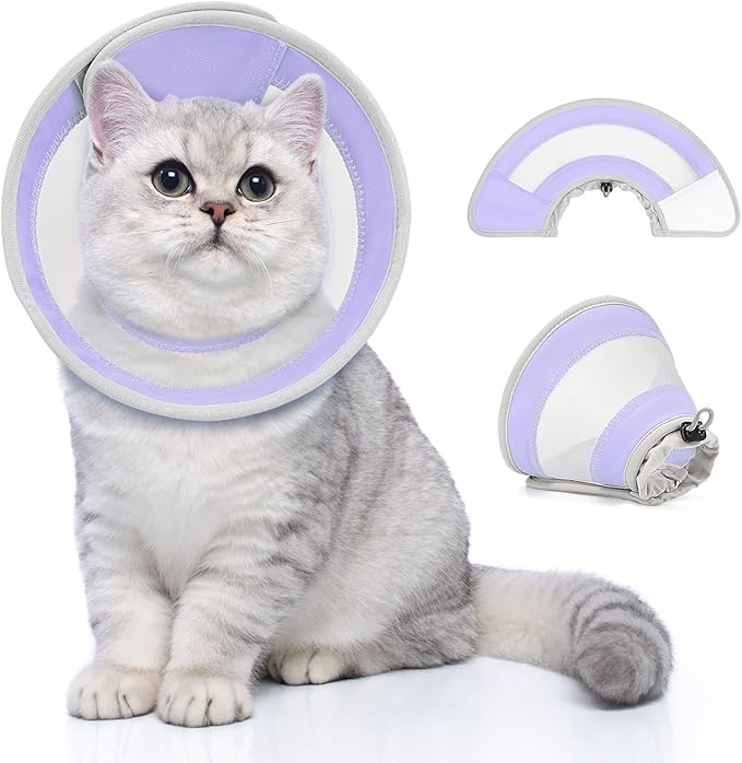 Breathable Air Mesh Cat Cone Collar Soft to Stop Licking, Adjustable, Foldable Lightweight Kitten Cones After Surgery Recovery for Cats & Kittens (Light Purple,L)-PawvioPets