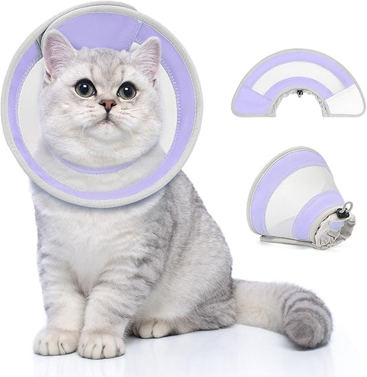 Breathable Air Mesh Cat Cone Collar Soft to Stop Licking, Adjustable, Foldable Lightweight Kitten Cones After Surgery Recovery for Cats & Kittens (Light Purple,L)-PawvioPets