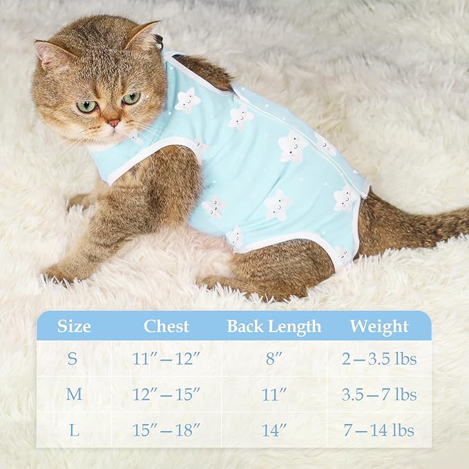 ANWA 2 Pack Cat Recovery Suit - Breathable Cat Onesie for Cats After Surgery Female, Kitten Surgery Recovery Suit Female Abdominal Wounds-PawvioPets