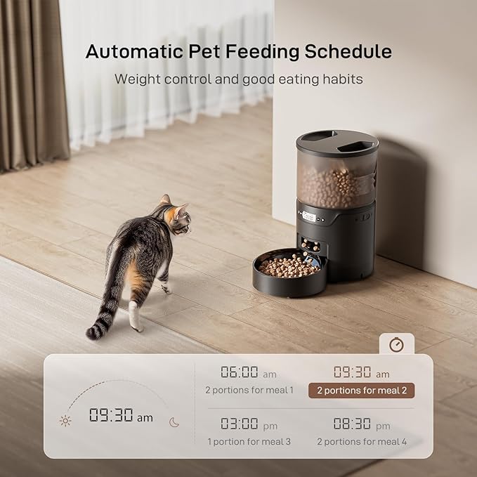 Automatic Cat Feeder: 3L Auto Food Dispenser with Timed Feeding| 6 Meal Programmable& 1-20 Portion Precise Control- Easy to Clean & Setup for Cat Indoor| Desiccant Bag Keep Food Fresh-PawvioPets