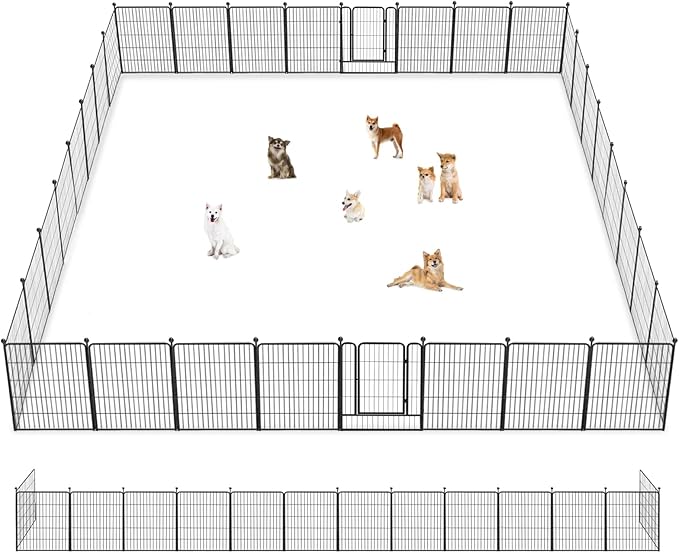 Dog Playpen 32 inch 32 Panels Indoor Outdoor Dog Pen for Medium/Small Dogs Heavy Duty Metal Dog Fence Outdoor for Yard, Puppy Playpen with Door Portable Pet Fence for RV Camping Yard-PawvioPets