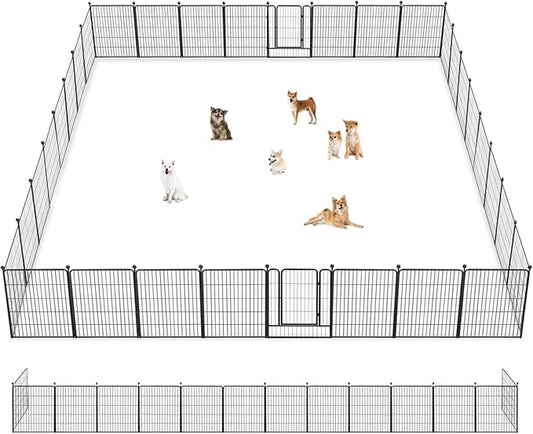 Dog Playpen 32 inch 32 Panels Indoor Outdoor Dog Pen for Medium/Small Dogs Heavy Duty Metal Dog Fence Outdoor for Yard, Puppy Playpen with Door Portable Pet Fence for RV Camping Yard-PawvioPets