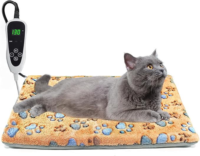 Cat Heating Pad, 17×13 In Heated Cat Bed With Intelligent Constant Temperature Switch, PVC Waterproof With Metal Protective Tube Puppy Whelping Supplies, Comes With a Plush Cotton Sleeve-Apricot-PawvioPets
