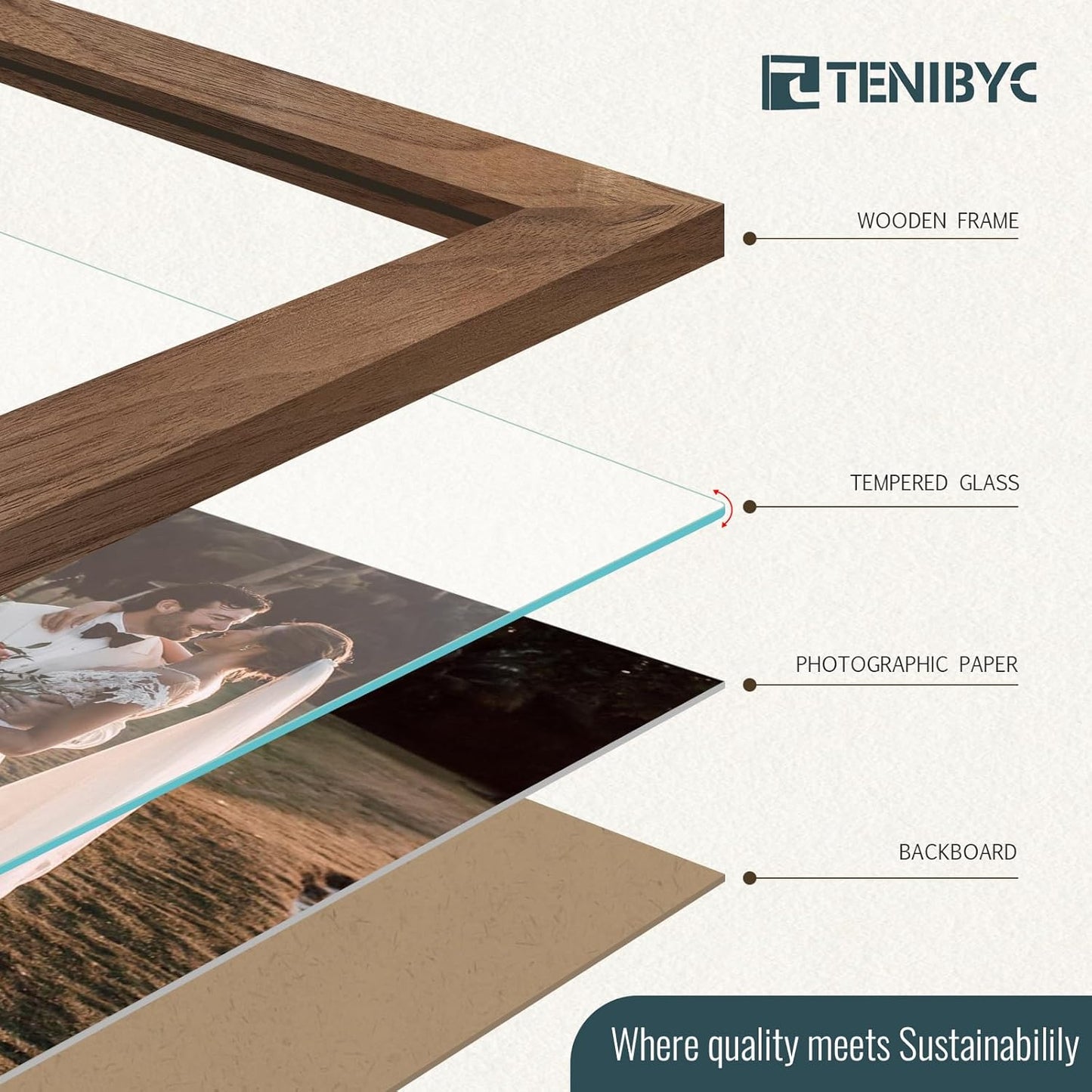 8x10 Picture Frame Set of 4, Brown Wood Grain, HD Tempered Glass, Natural Walnut Photo Frame, Table or Wall Display