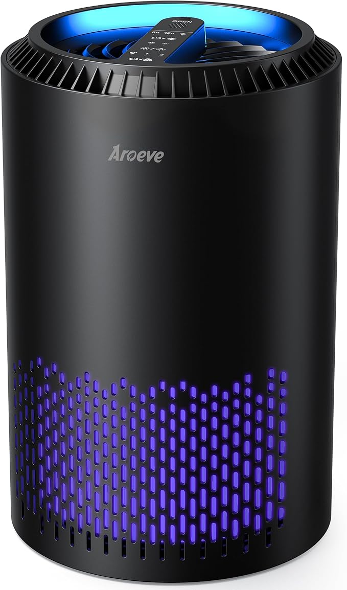 AROEVE Air Purifiers for Bedroom Home, Air Purifier For Smoke Pollen Dander Hair Smell Air Cleaner with Sleep Mode Speed Control For Bedroom Office, MK01- Black(Available for California)-PawvioPets