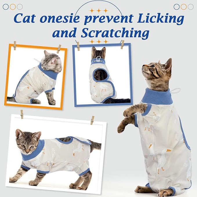DENTRUN Cat Surgery Recovery Suit Female Male Soft Onesie, Kitten Surgical Collar Cone Alternative Shirt, Abdominal Wounds Anti-Licking Pajama for Small Pets Spay, Cat Body Suit Post Surgery-PawvioPets