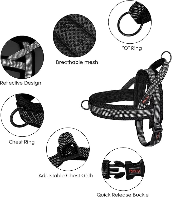 Didog No Pull Dog Harness with Breathable Mesh Padded, Full Reflective & Quick Fit Adjustable Vest Harness, Easy for Training Walking for Small & Medium and Large Dogs (Black, M:Chest 21-26")-PawvioPets