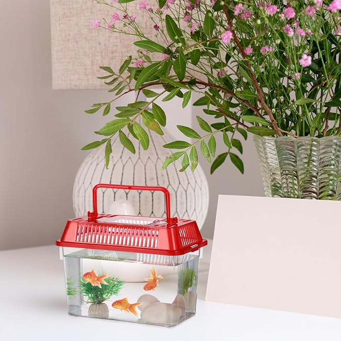 5pcs Small Fish Carrier with Breathable Lids, Portable Betta Fish Tank, Clear Breeding Boxes for Lizard, Turtle, Tarantula（Assorted Color）-PawvioPets