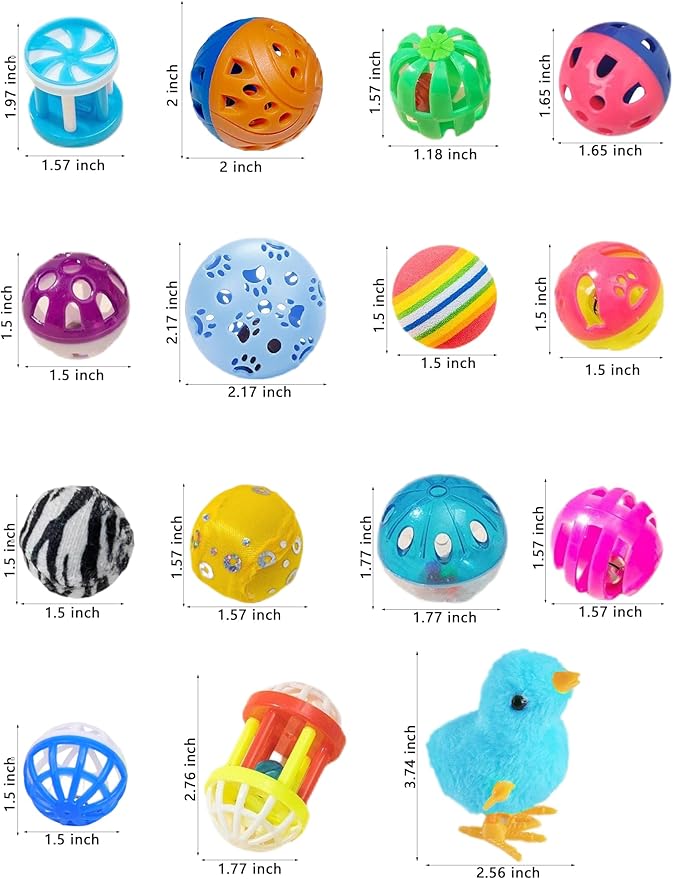 15-Pack Cat Toy Variety for Indoor Cats, Jumping for Joy (1.5'' - 3.7'', Cat Toys Mega Set)-PawvioPets
