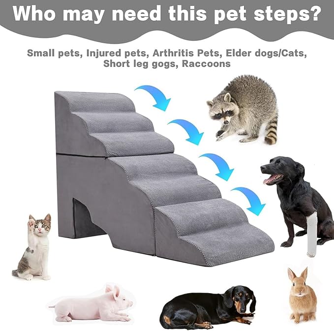 Dog Stair Steps for High Beds 36 inches Tall, 33D Foam Dog Ramp for Bed 32 inches, 7-Step Pet Stair Steps for Small Large Dogs for Bed Climbing, Non-Slip Dog Steps for Older Dogs/Cats, Grey-PawvioPets