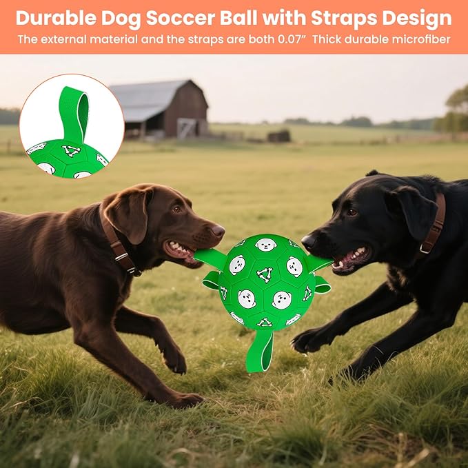 Dog Toys Ball, Durable Dog Soccer Ball with Straps, Interactive Dog Toys for Tug of War, Water Pool Puppy Toys for Indoor/Outdoor – Fun Dog Birthday Gift for Small & Medium Dogs, 6 Inch-PawvioPets