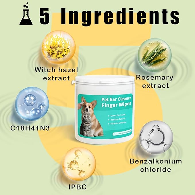 Dog Ear Cleaner Wipes Grooming Kit Care for Dogs & Cats Pet Ear Relief Gently Remove Ear Wax Debris and Smelly 50 Pcs Unscented-PawvioPets