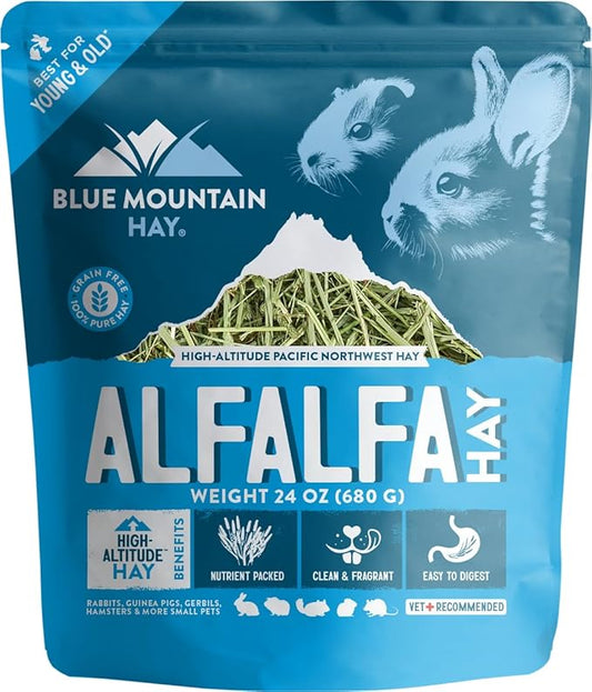 Blue Mountain Hay | Fresh Alfalfa Hay (24 Ounce) | High Leaf Retention | Nutritious High-Altitude Hay Pet Food for Rabbits, Guinea Pigs, Chinchillas, Hamsters, and Other Small Pets-PawvioPets