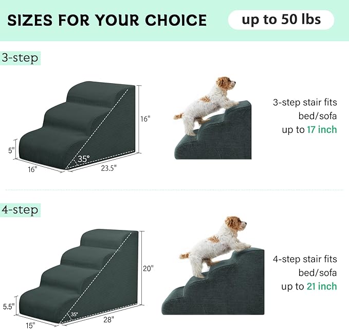Dog Stairs Steps for High Bed, 3 Steps Pet Steps for Small Dogs Non-Slip Removable Washable Cover Ramp for Indoor Outdoor Car Couch Sofa, Dark Gray-PawvioPets