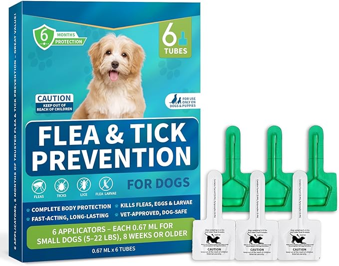 Flea and Tick Prevention for Small Dogs, 6-Month Supply Dog Flea and Tick Treatment Drops, Topical Fast-Acting Dog Flea Treatment for Small Dogs Up to 5 to 22 lbs-PawvioPets