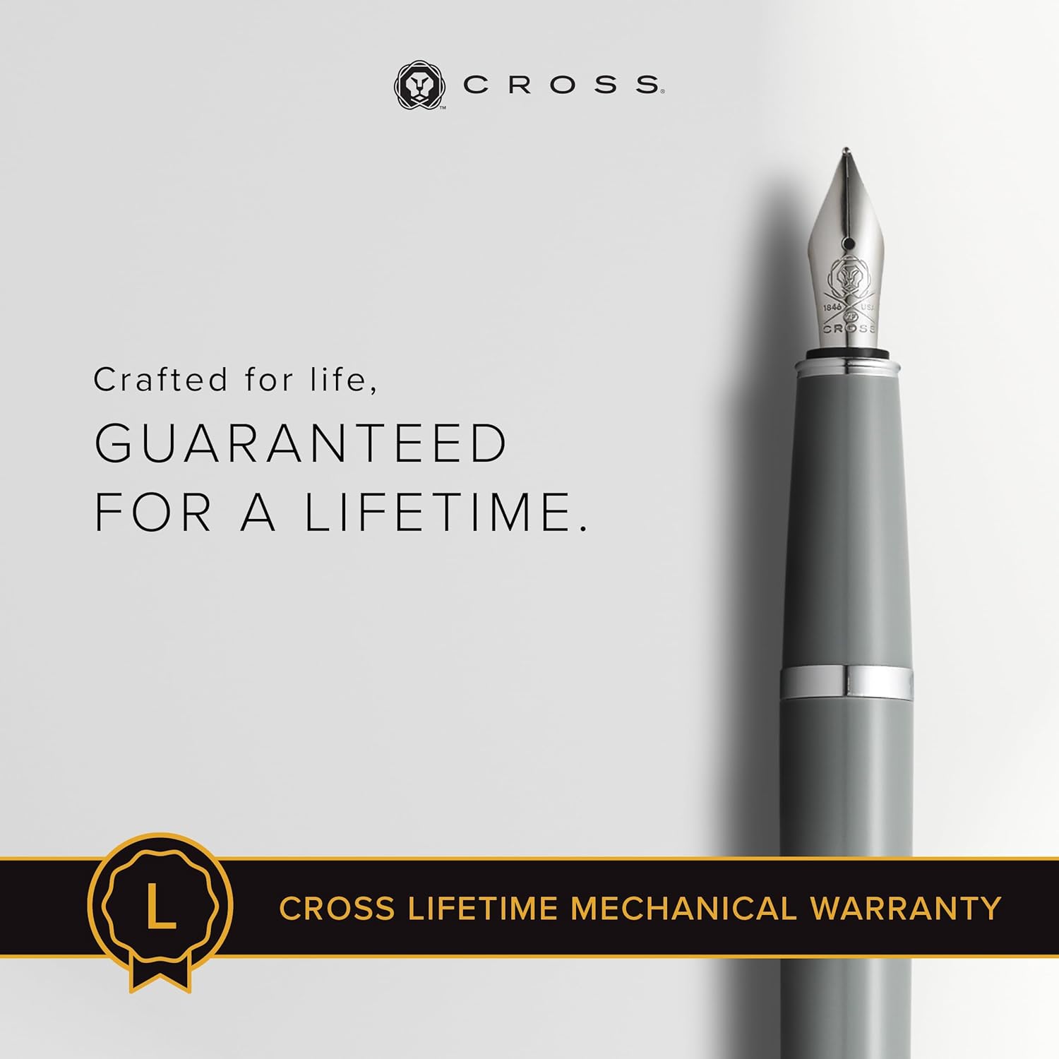 Cross Bailey Light Refillable Fountain Presented in a Everyday Gift Box - Medium Point, Black Ink, Polished Gray