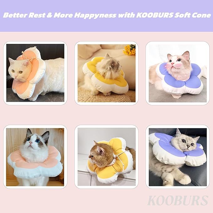 Cat Cone Collar Soft, Adjustable Kitten Cone After Surgery, Waterproof Recovery E Collar for Pet to Stop Licking(Purple Flower, Medium)-PawvioPets