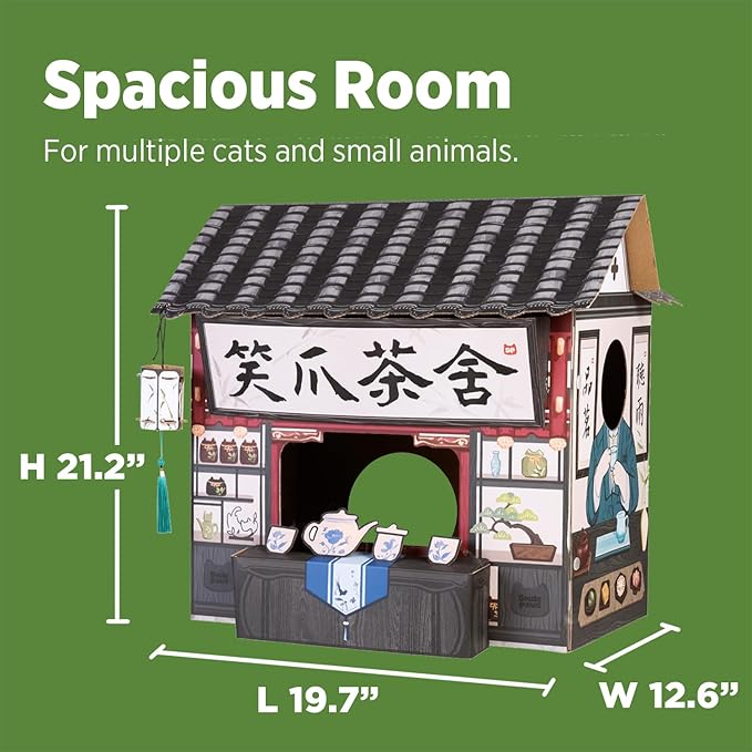 Cat Beds for Indoor Cats, Cardboard House with Scratchers, Tea House, Large Sturdy Cat Furniture Condo Cave Tent, Easy to Assemble Pet Toys Accessories Stuffs, Bunny Small Animals-PawvioPets