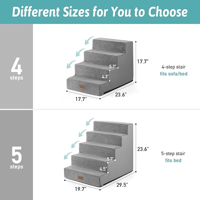 Dog Stairs for Small Dogs, 5 Tier Wider Pet Stairs for High Beds, 23.6" H Non-Slip Dog Steps for Old Cats, Puppies, Small Medium Dogs, 29.5x19.7x23.6 inch, Grey-PawvioPets