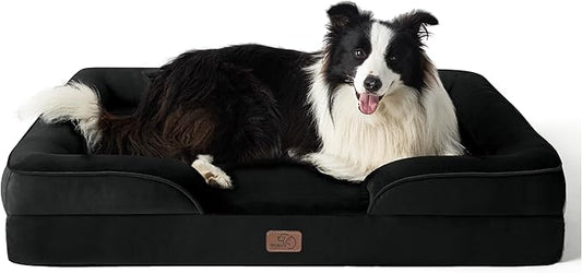 Bedsure Orthopedic Dog Bed for Large Dogs - Big Washable Dog Sofa Beds Large, Supportive Foam Pet Couch Bed with Removable Washable Cover, Waterproof Lining and Nonskid Bottom, Black-PawvioPets