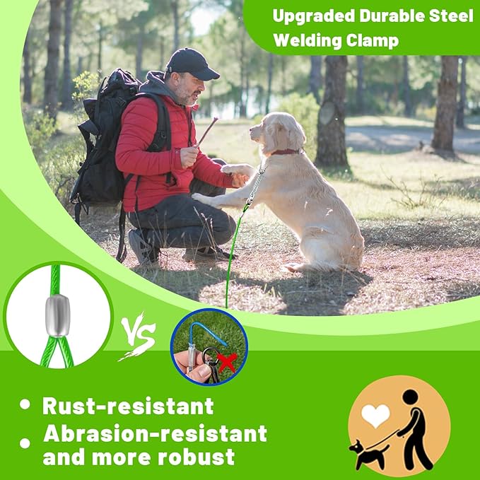 Dog Tie Out Cable 10/15/20/25/30FT Dog Run Cable Rosy Pink/Blue/Purple/Silver/Red/Green/YellowTie Out Cable for Large Dogs Heavy Duty for Outside Hold Large Dogs Up to 250LBS-PawvioPets