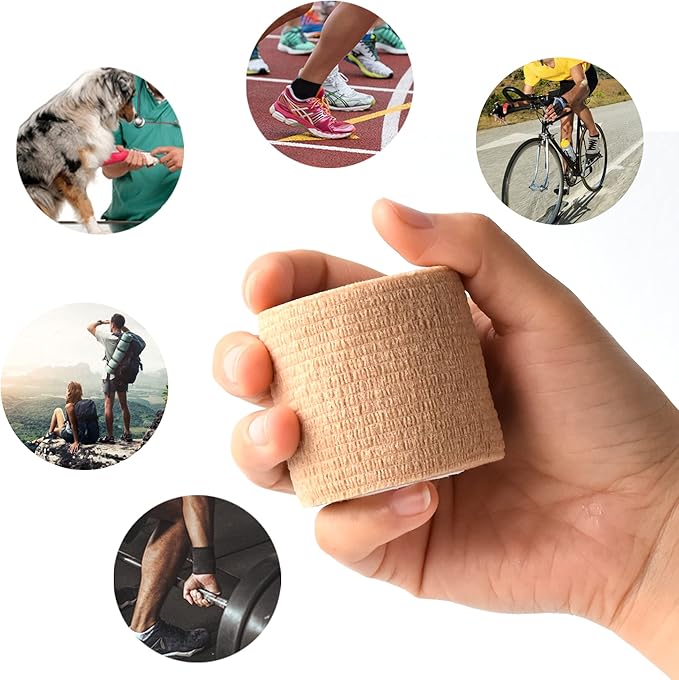 9 Pack 2" x 5 Yards Self Adhesive Bandage Wrap Self Stick Wrap for Ankle, Wrist, Finger, Sports, Breathable Cohesive Vet Tape for Pets (Skin Color)-PawvioPets