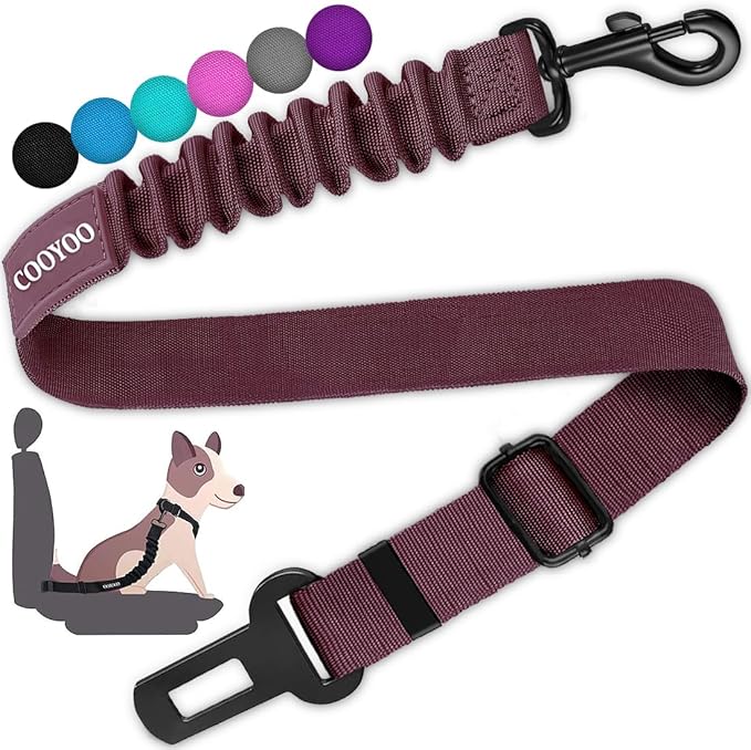 COOYOO Dog Seat Belt,Retractable Dog Car Harness Seat Belt for Car Adjustable Nylon Pet Safety Seat Belts Heavy Duty & Elastic Bungee Buffer-PawvioPets