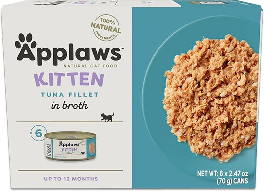 Applaws Natural Wet Kitten Food in Broth, Limited Ingredient Canned Wet Kitten Food, No Additives, Made with Natural Ingredients, Tuna Fillet in Broth (6 x 2.47oz Cans)-PawvioPets