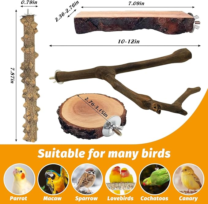 6Pcs Natural Wooden Bird Perch Grape Stick Claw Grinding Fork Bird Perching Branch Claw Grinding Stick Parrot Standing Platform Parrot Cage Chewing Accessories for Parrots Lovebirds Parakeets-PawvioPets