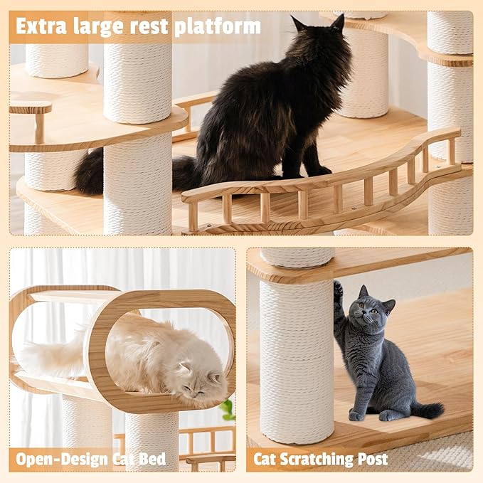 77'' Large Modern cat Tree, Multi-Level Tall Solid Cat Tower, Cat Furniture for Indoor Cats, Huge Cat Condo for Multi-Cat Families-PawvioPets