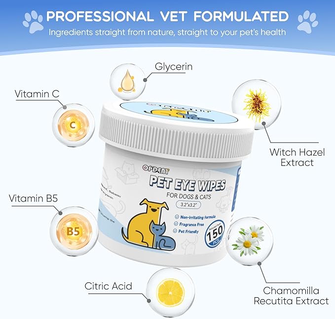 Eye Wipes for Dogs & Cats - Tear Stain Remover for Dogs - Dog Eye Cleaner, Eye Debris, Discharge, Mucus Secretions - Eye Wipes for Dogs & cat Eye Wipes (3.2 in,300pcs)-PawvioPets
