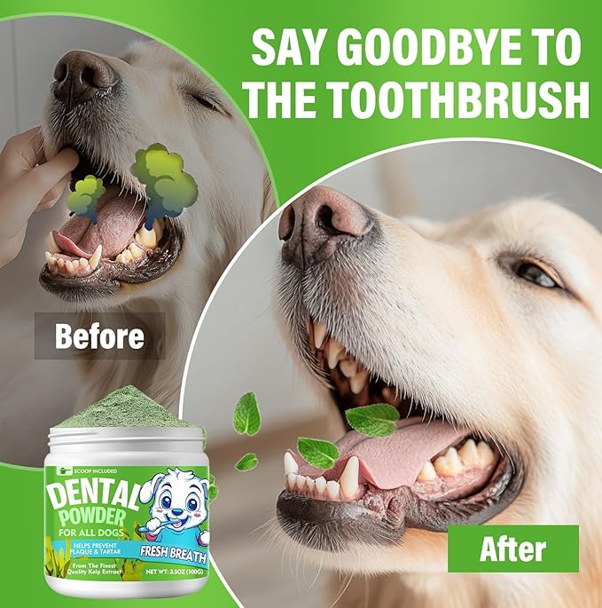 Dog Dental Powder, Dog Breath Fresh Powder, Teeth Cleaning, Reduce Bad Breath & Plaque, Suitable for Dogs and Cat (100g)-PawvioPets