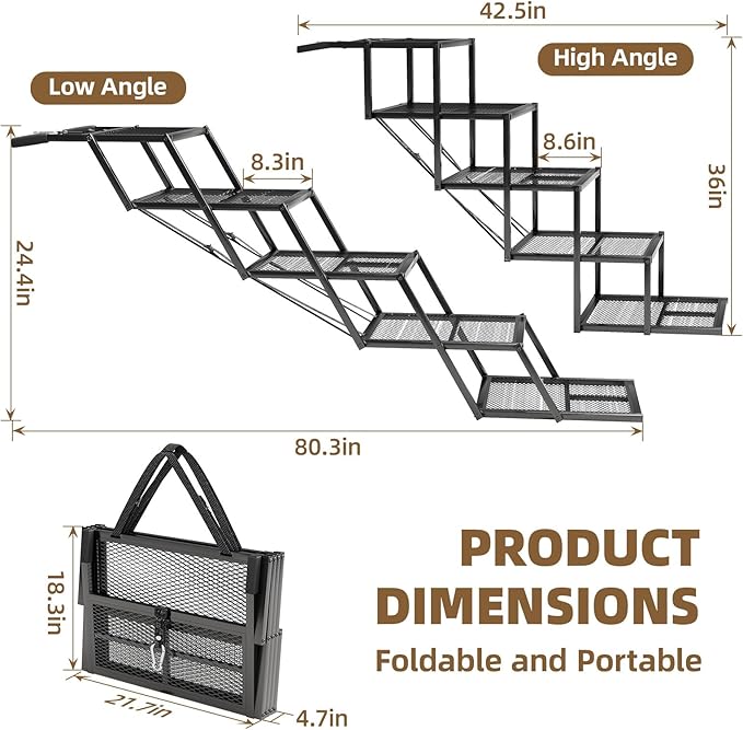 Dog Stairs for Large Dogs, Linvivon Extra Wide 20" Dog Steps with Non-Slip Surface and Reflective Strips, Outdoor Foldable Dog Ramp for Stairs, Car, Truck and SUV, Supports Up to 400LBS, 5 Steps-PawvioPets