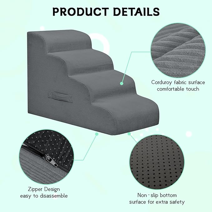 Dog Stairs & Steps for High Beds, 2 Steps High Density Foam Waterproof Dog Ramp for Small Dogs and Cats, Pet Stairs with Removable Washable Cover for Bed, Couch, Sofa and Car (H: 11.8")-PawvioPets