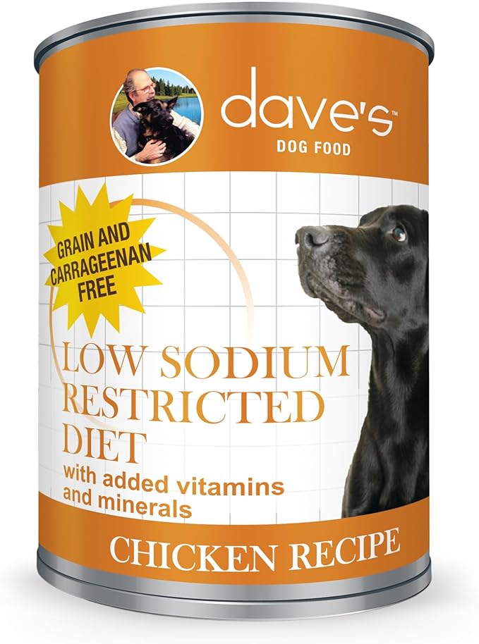 Dave's Pet Food Restricted Sodium Diet for Dogs, Chicken Pate Recipe, 13.2 oz Canned Dog Food, Case of 12-PawvioPets
