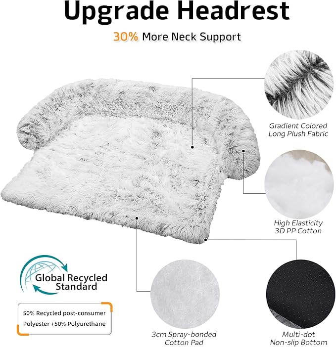 Calming Dog Bed Fluffy Plush Dog Mat for Furniture Protector with Removable Washable Cover for Large Medium Small Dogs and Cats (Small(35x31x5), Light Grey)-PawvioPets