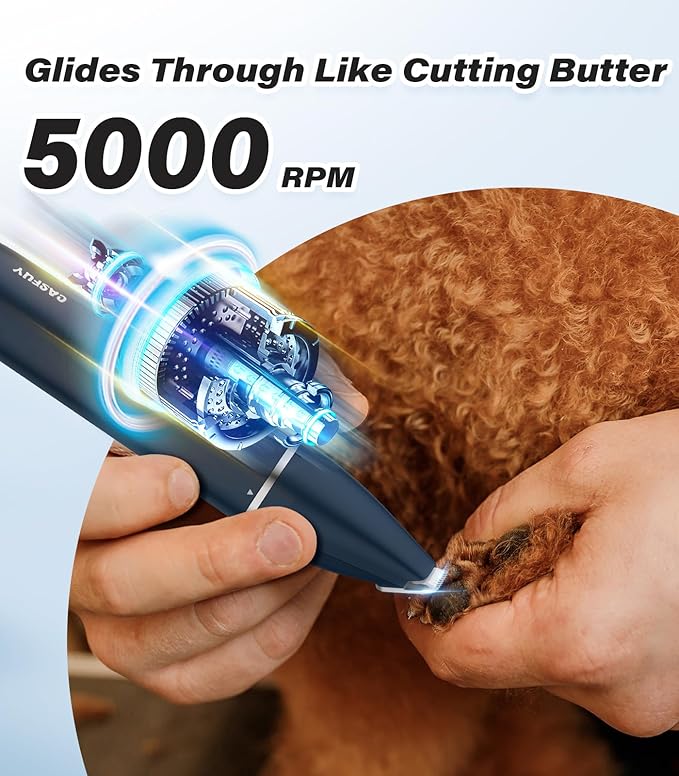 Casfuy Cordless Hair Trimmer, Low Noise Grooming Clipper for Dogs Cats & Small Pets, USB Rechargeable, Double Blades for Trimming Hair Around Paws, Eyes, Ears, Face, Rump-PawvioPets