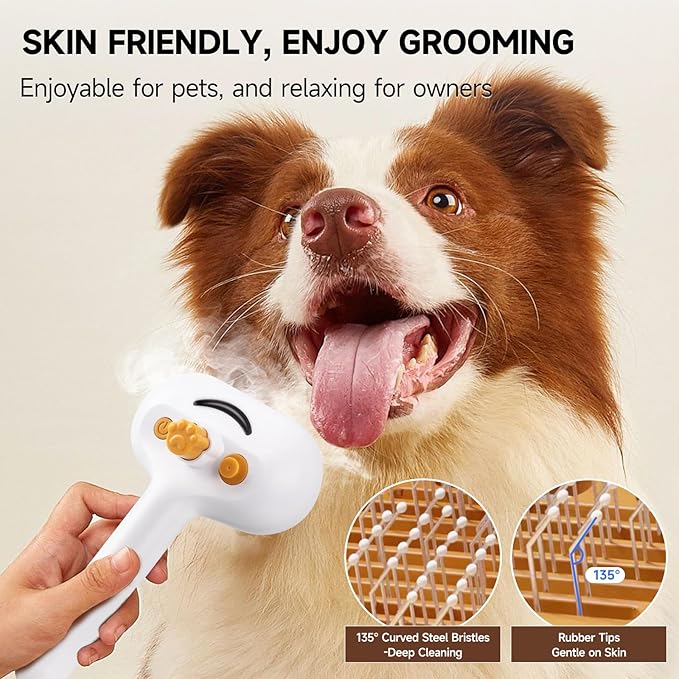 3-in-1 Pet Steam Brush Set for Dogs & Cats, Grooming Comb with Spray, Defur Tool, Water-Assisted Hair Removal, Gentle Cat & Dog Spritz Brush, Multi-Purpose Steam Grooming-PawvioPets