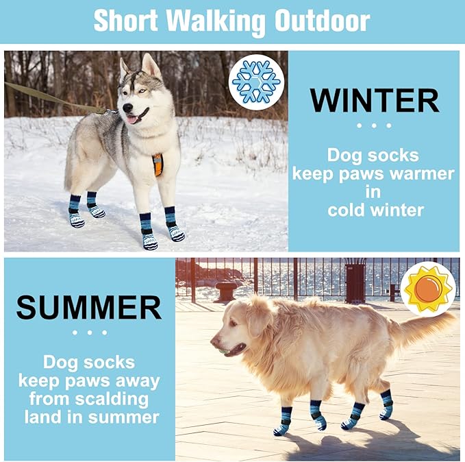 BEAUTYZOO Anti Slip Dog Socks for Small Medium Large Dogs,Paw Protector with Grips for Hardwood Floor Hot/Cold Pavement,Traction Control 3 Pairs AntiTwist Dog Shoes to Prevent Licking for Senior Dog-PawvioPets