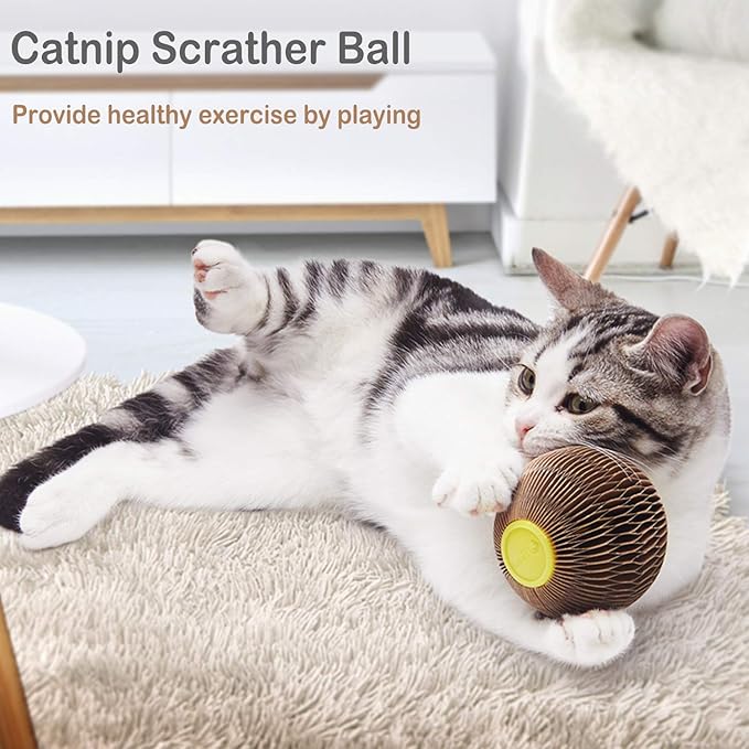 AREIIA Catnip Ball Toy for Cats Catnip Refillable Scratcher Ball Kitty's Faithful Playmate Reduce Obesity and Loneliness CSB01BR-PawvioPets