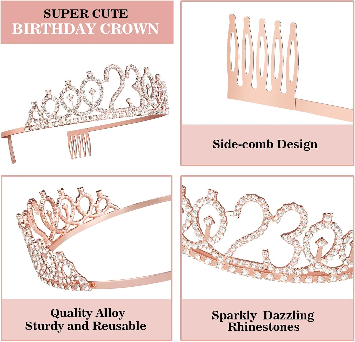 23 Birthday Decorations for Women Including Sash and Tiara, Cake Topper and Candles, 23rd Birthday Gifts for Women, Rose Gold Party Decor Supplies