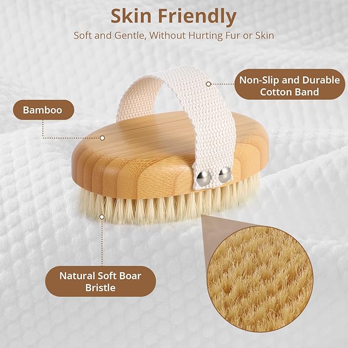 Boar Bristle Cat Brush for Indoor Cats, Cat Hair Brush Gentle Grooming, Reduce Shedding, Soft Hair and Healthy Shine, Bamboo Handheld with Soft Boar Bristles and Band for Short Haired Cats Dogs-PawvioPets