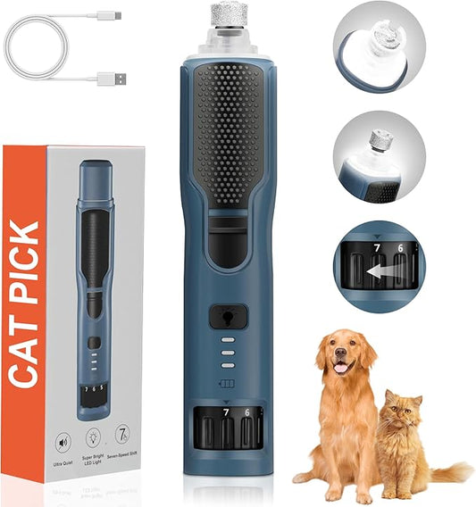 Dog Nail Grinder 7-Speed & 360° LED Light, Professional Pet Nail Grinder for Dogs and Cats, Electric Dog Nail Trimmer Painless Paws Grooming & Smoothing Tool for Large Medium Small Dogs Cats Pets-PawvioPets