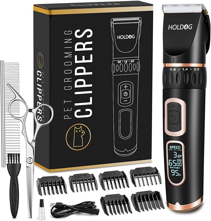 Dog Clippers Professional Heavy Duty Grooming Clipper 3-Speed Low Noise High Power Rechargeable Cordless Pet Tools for Small & Large Dogs Cats Pets with Thick Coats-PawvioPets