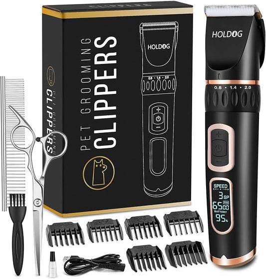 Dog Clippers Professional Heavy Duty Grooming Clipper 3-Speed Low Noise High Power Rechargeable Cordless Pet Tools for Small & Large Dogs Cats Pets with Thick Coats-PawvioPets