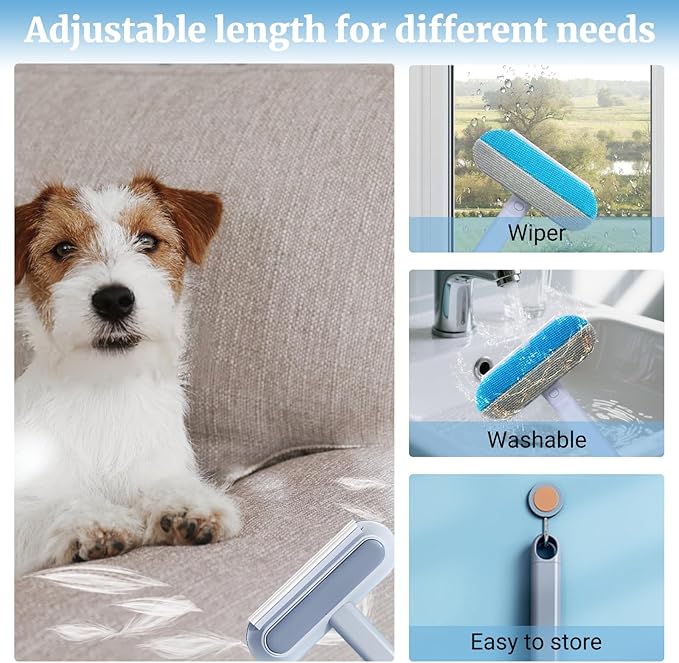 4 in 1 Multifunctional Reusable Pet Hair Remover Brush,Dog & Cat Hair Remover Tool for Couch,Bedding & Carpet,Washable Fur Remover with Dual-Sided Cleaning Brush-PawvioPets