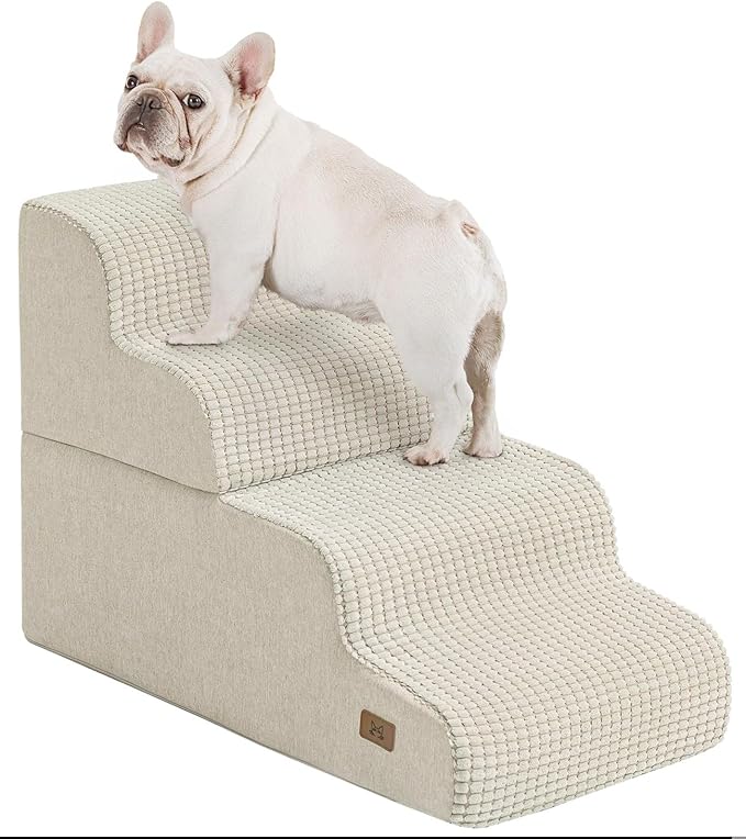 Dog Step for Bed, Dog Stair 4-Step 35D Pet Stair 19.7" H for High Bed or Sofa Non-Slip Balanced Pet Step Indoor, Beige-PawvioPets
