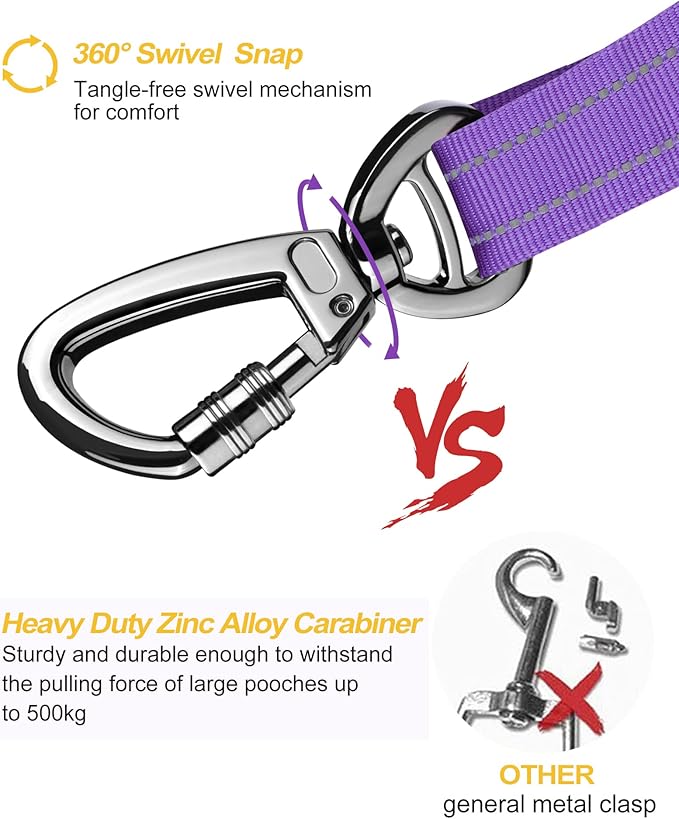 AUBELL Dog Seat Belt for Car,Updated 3-in-1 Adjustable Reflective Bungee Heavy Duty Dog Car Harness Tether with Clip Hook Latch & Buckle,Swivel Zinc Alloy Carabiner,Purple-PawvioPets