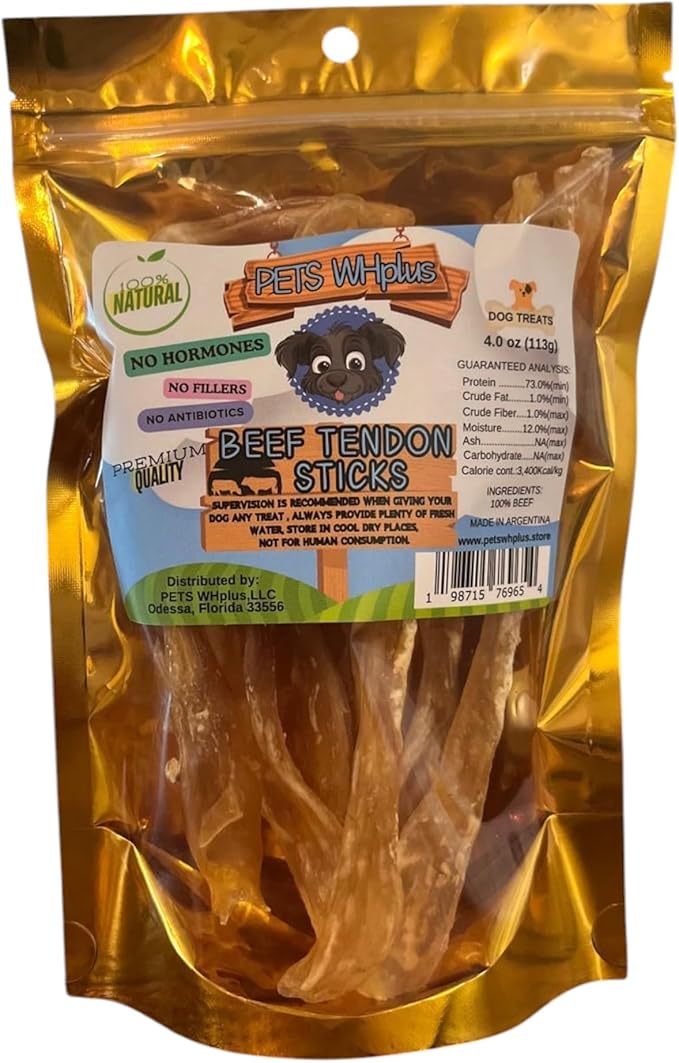 Beef Tendon Dog Treats, Single Ingredient, 100% Natural, Grass-Fed, Long-Lasting Rawhide-Free Chews, Collagen Protein, Dental & Joint Support, 4 oz, Safe & Grain-Free Snack-PawvioPets