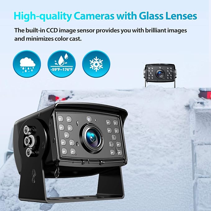 Fookoo Ⅱ HD Wired Backup Camera System Kit,10 inch Dual Split Screen Monitor with Recording IP69 Waterproof Front View Rear View Cameras Parking Lines for Truck/Semi-Trailer/Box Truck/RV(DY102)-PawvioPets